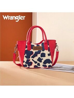 Wrangler Red and Navy Cow Print Mini Tote